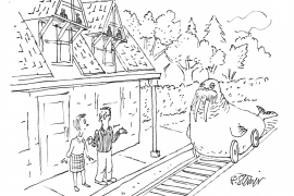 A sketch of a walrus coming down the tracks outside Swarthmore Train Station.